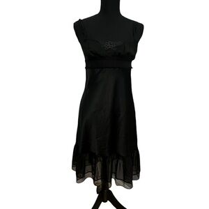 Victoria’s Secret Angels Slip Dress Black Satin Ruffle Mesh Size Extra Small